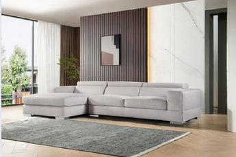 Barkley Light Grey 3 Seater Chaise Fabric Sofa