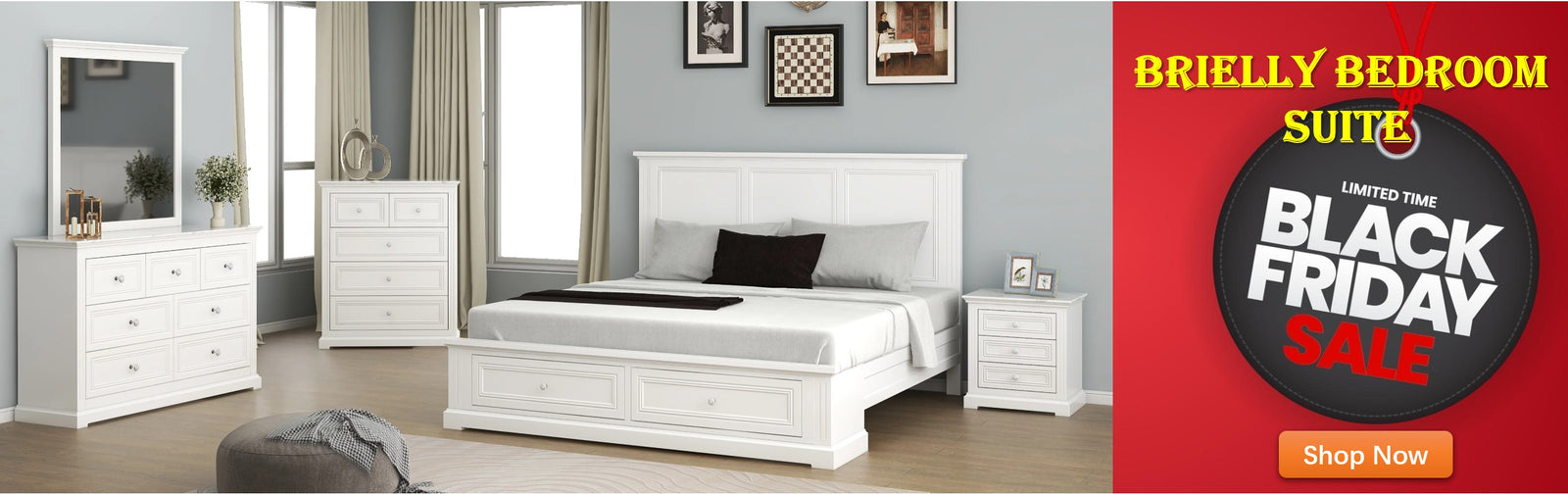Brielly White Storage Bed Bedroom Suite