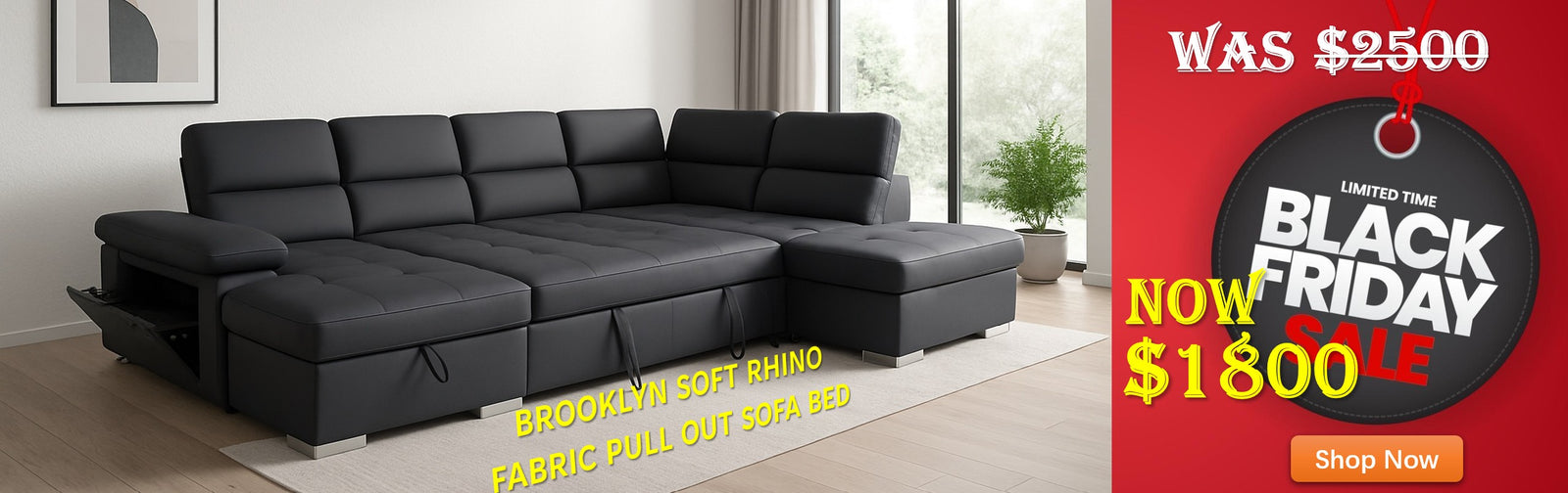 Brooklyn Soft Rhino Fabric Pull Out Sofa Bed