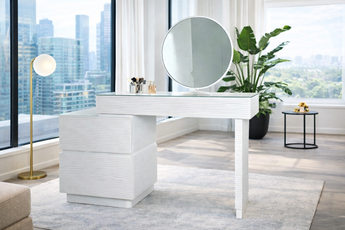 EMMA BEAUTY VANITY 3 DRAWERS TABLE AND ROUND MIRROR