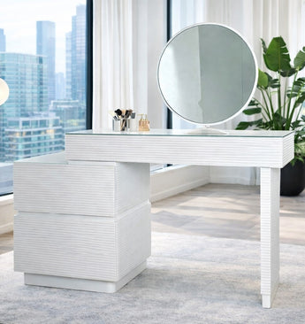 EMMA BEAUTY VANITY 3 DRAWERS TABLE AND ROUND MIRROR
