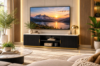 Flute Marble Top TV Unit – Black & Gold 200cm