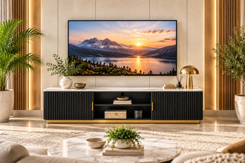 Flute Marble Top TV Unit – Black & Gold 200cm