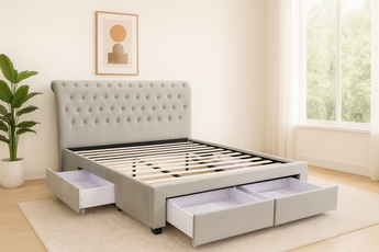 Frank Light Grey Velvet Bed Frame With 4 Drawers