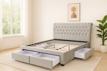 Frank Light Grey Velvet Bed Frame With 4 Drawers