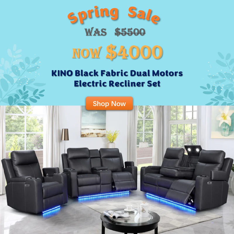 Kino Black Fabric Dual Motors Electric Recliner Set