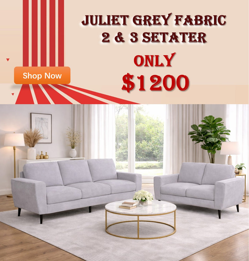 Juliet Light Grey Fabric 2+3 Seater Sofa