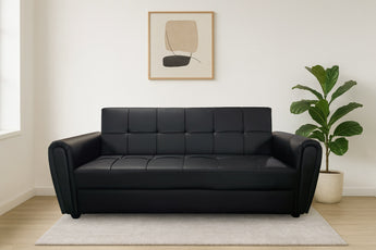 Lv399 Pu Leather 3 Seater Black Sofa Bed