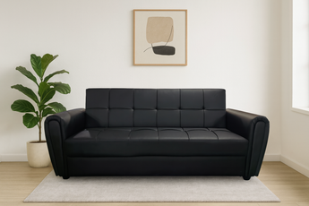 Lv399 Pu Leather 3 Seater Black Sofa Bed