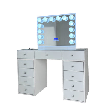 MAJESTIC BEAUTY VANITY 11 DRAWERS TABLE AND 14 BULBS HOLLYWOOD MIRROR