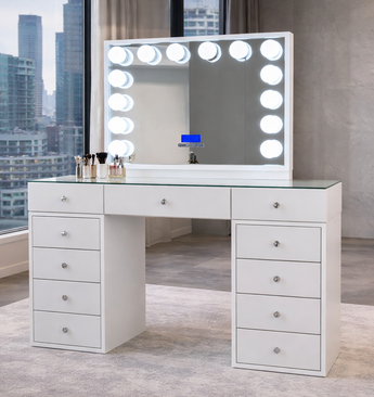 MAJESTIC BEAUTY VANITY 11 DRAWERS TABLE AND 14 BULBS HOLLYWOOD MIRROR