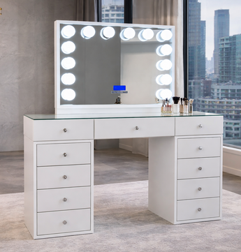 MAJESTIC BEAUTY VANITY 11 DRAWERS TABLE AND 14 BULBS HOLLYWOOD MIRROR