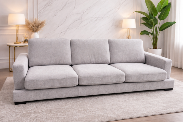 Maxwell 3 Seater Light Grey Fabric Lounge Sofa