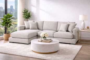 Paige Left/Right Chaise (2 Seats + Chaise) Bark Light Color Feather Corner Sofa