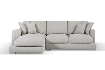 Paige Left/Right Chaise (2 Seats + Chaise) Bark Light Color Feather Corner Sofa