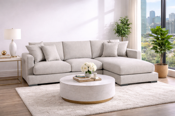 Paige Left/Right Chaise (2 Seats + Chaise) Bark Light Color Feather Corner Sofa