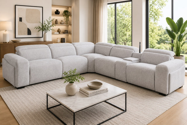 Royce Dual Motors Light Grey 5-Seater Modular Recliner Lounge Sofa