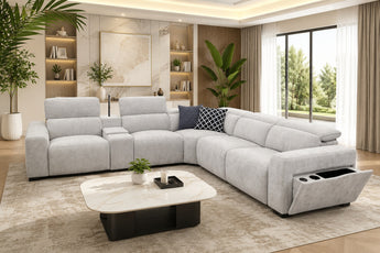 Royce Dual Motors Light Grey 5-Seater Modular Recliner Lounge Sofa