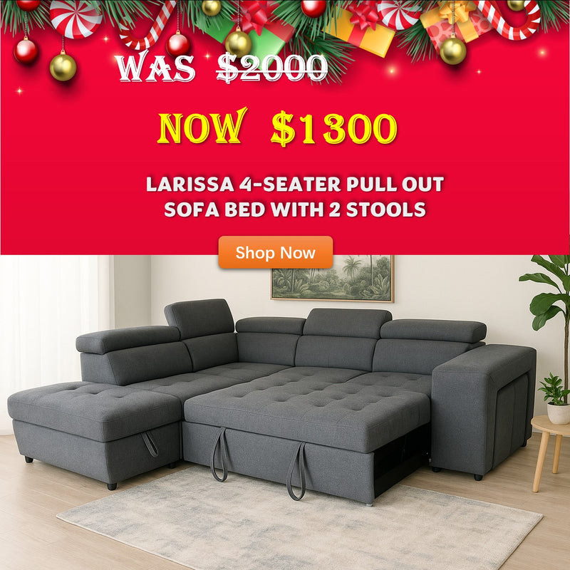 Larissa 4 Seater Fabric Pull Out Sofa Bed with 2 Stools