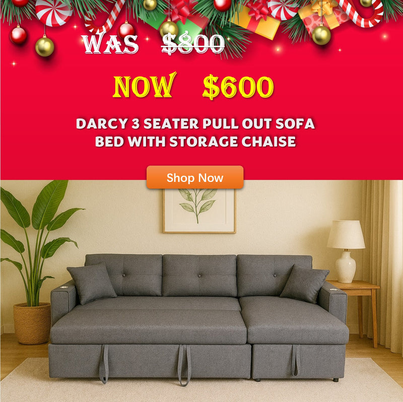 Darcy Pull Out Sofa Bed With Storage Chaise and Cup Holders