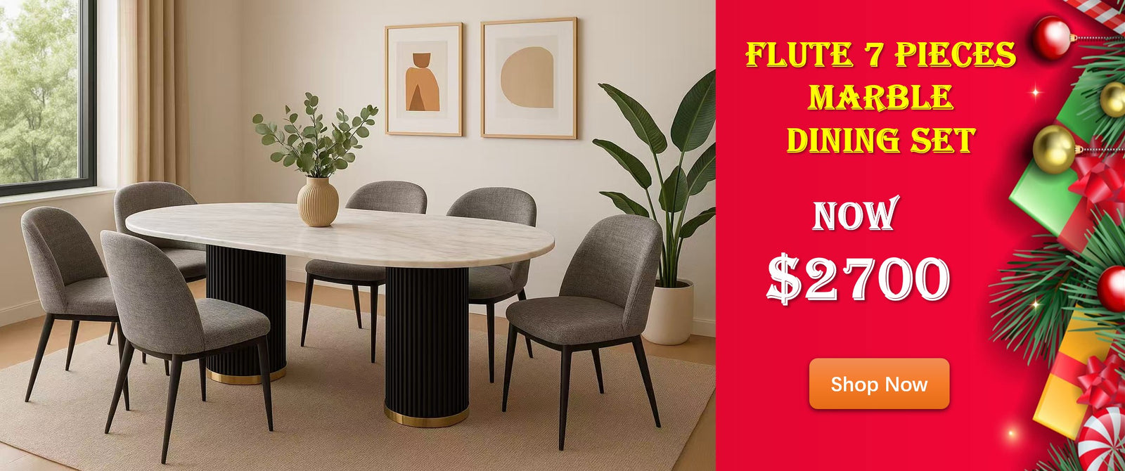 Flute Marble Table Dining Set